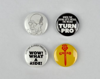 Hunter S. Thompson Badges, buttons, fear and loathing, ralph steadman, gonzo, aspen, drugs culture,