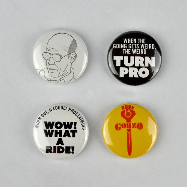 Hunter S. Thompson Badges, buttons, fear and loathing, ralph steadman, gonzo, aspen, drugs culture,