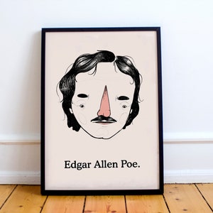 Edgar Allan Poe Portrait Art Print, The Raven, poem, gothic, black cat,