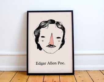 Edgar Allan Poe Portrait Art Print, The Raven, poem, gothic, black cat,