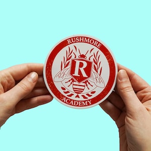Rushmore Academy Crest Sticker Jason Schwartzman Max Fischer, Bill Murray, wes anderson, Waterproof laptop sticker