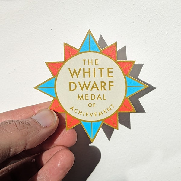 The White Dwarf Medal of Achievement Sticker, Asteroid City, Wes Anderson inspired,  Matt Vinyl, waterproof sticker,