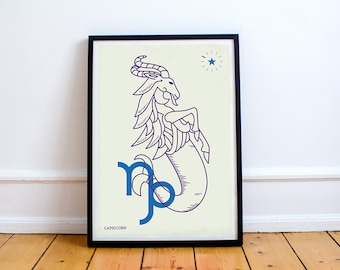 CAPRICORN Print! Signs of the Zodiac, Astrology, Constellation, The Goat, Enki, Star Sign art