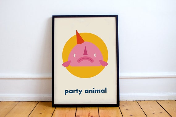 Blobfish Party Animal Print Graphic Art,design, Illustration, Cute