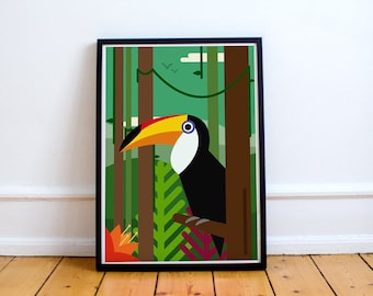 Toucan Print! minimalist, playroom, nursery, children's bedroom, wildlife, nature, world, jungle, bird life, south america
