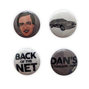Alan Partridge inspired badge set! steve coogan, knowing me knowing you, Linton Travel Tavern, quotes, Dan, back of the net
