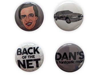 Alan Partridge inspired badge set! steve coogan, knowing me knowing you, Linton Travel Tavern, quotes, Dan, back of the net