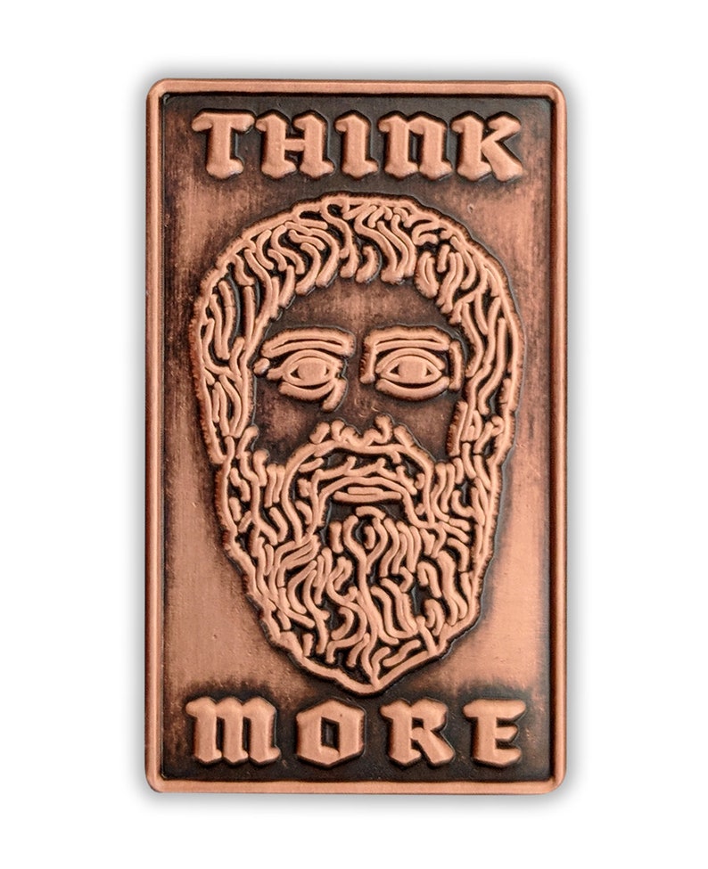 Plato Think More Enamel Pin, philosopher, Socrates, Aristotle, Academy in Athens, Greek, Western philosophy, gold, advice image 3