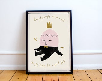 Humpty Dumpty Print! Nursery Rhyme inspired poster, folk, nursery childrens room, kitchen, Lewis Carroll