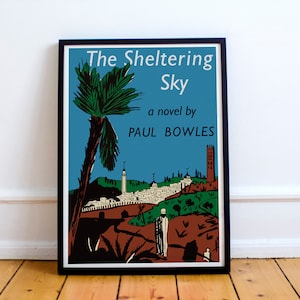 De Sheltering Sky-print. Poster gebaseerd op de eerste editie van het boek van Paul Bowles, Noord-Afrika, naoorlogse fictie.