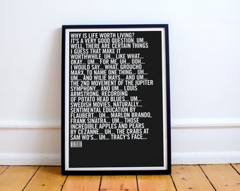 Op MANHATTAN geïnspireerde quote print! - Woody Allen Diane Keaton Meryl Streep, New York, New York, George Gershwin, poster