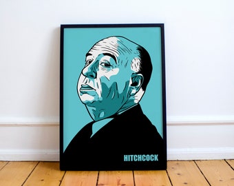 Alfred Hitchcock Portrait Print! Poster, director,North by Northwest Psycho,Rear Window, Vertigo