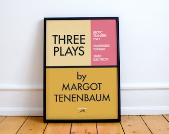 The Royal Tenenbaums inspired print! Three Plays by Margot Tenenbaum as a poster! Wes Anderson, dalmation mice, Eli Cash, Chas,