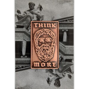 Plato Think More Enamel Pin, philosopher, Socrates, Aristotle, Academy in Athens, Greek, Western philosophy, gold, advice image 4