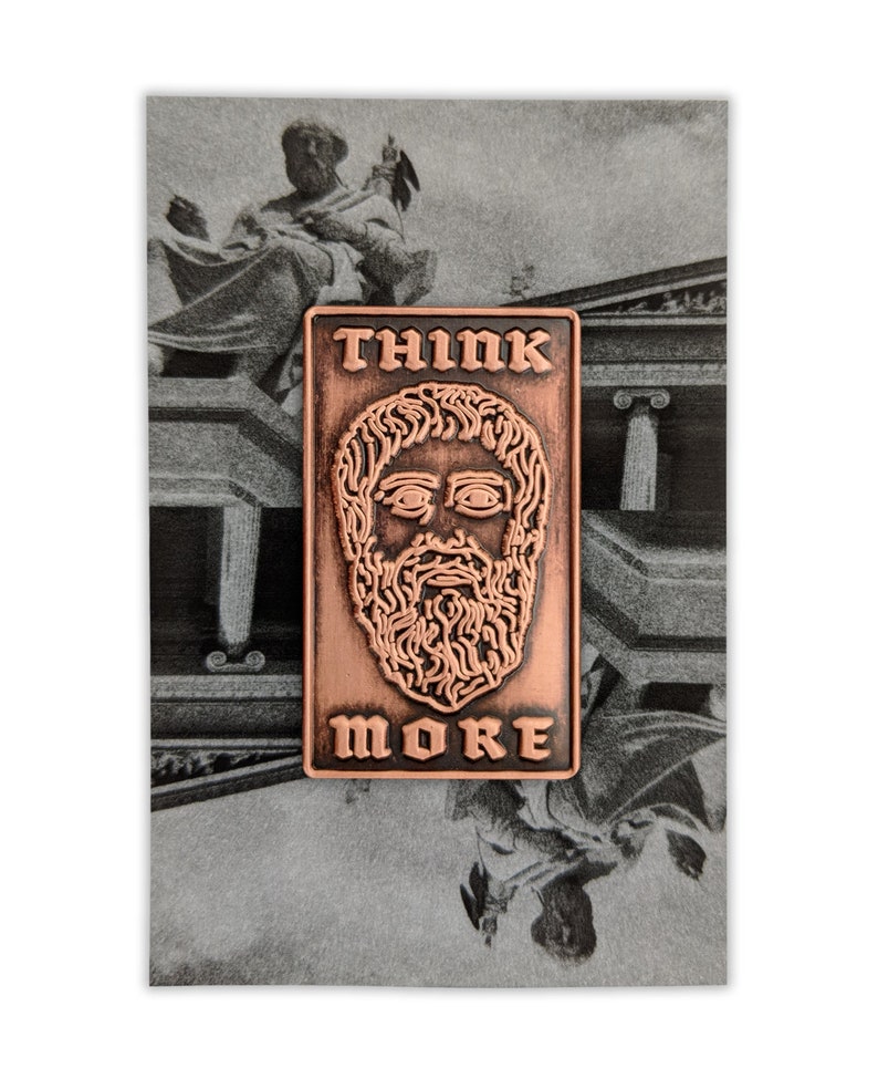 Plato Think More Enamel Pin, philosopher, Socrates, Aristotle, Academy in Athens, Greek, Western philosophy, gold, advice image 4