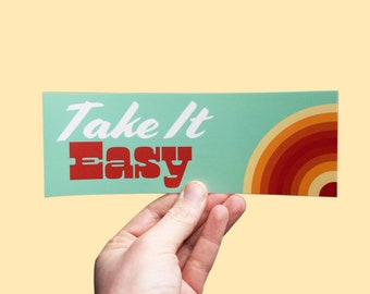 Take It Easy Bumper Sticker. 70s style, Groovy, Hippy Aestheticm Vintage, Disco Car Decor