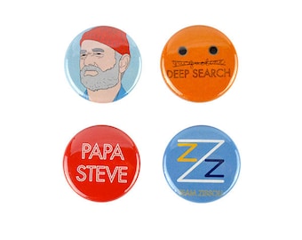 Steve Zissou  button Set! Wes Anderson, Life Aquatic, Bill Murray, badges, Jaguar shark, seu jorge