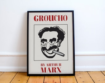 グルーチョ・マルクスのポスター。アーサー・マルクスの著書『グルーチョ』の再録。ダックスープ、ヴォードヴィル、動物クラッカー、ハリウッド、マルクス兄弟