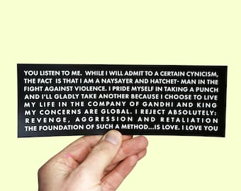 Twin Peaks inspired Bumper Sticker. Albert Rosenfield quote/speech  David Lynch Twin Peaks Quote Miguel Ferrer, anti violence sticker