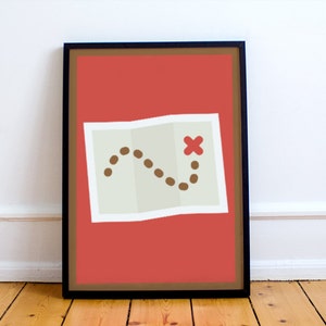 ¡Impresión del dormitorio de los niños, cartel del mapa del tesoro! minimalista, sala de juegos, guardería, dormitorio infantil, aventura, piratas, tema explorador,