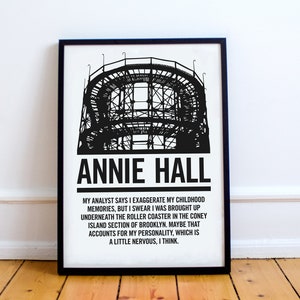 Annie Hall Film Poster, Woody Allen Diane Keaton Alvy Singer, Coney Island Thunderbolt, jewish, psychoanalysis,  modernism.