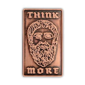 Plato Think More Enamel Pin, philosopher, Socrates, Aristotle, Academy in Athens, Greek, Western philosophy, gold, advice image 1