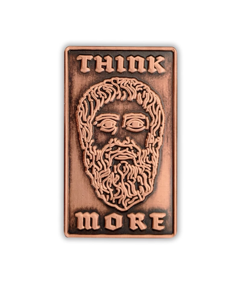 Plato Think More Enamel Pin, philosopher, Socrates, Aristotle, Academy in Athens, Greek, Western philosophy, gold, advice image 1