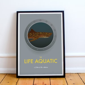 El cartel original de Life Aquatic con Steve Zissou. 'Jaguar shark' Jacques Cousteau Wes Anderson Bill Murray Seu Jorge