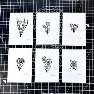 Set of Six Mini Lino Print Flowers