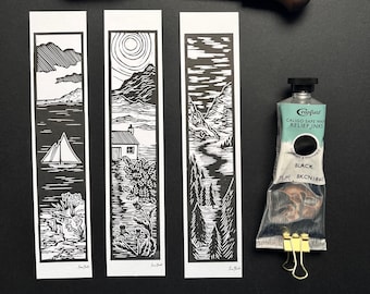 Scottish Landscape Triptych Lino print