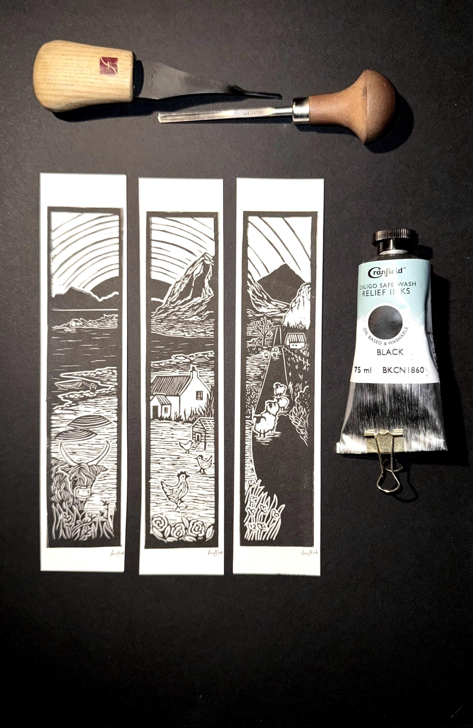 Scottish Croft Triptych Lino print