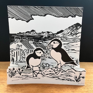 St Kilda 3D Island lino print