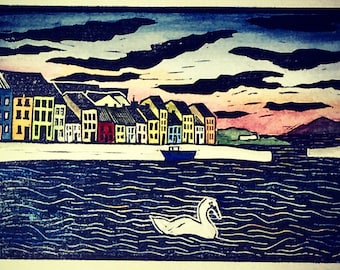 Galway Long Walk Lino Print