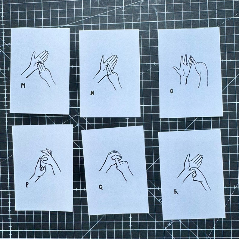 Bottom Sign Language British Sign Language Lino Print Letter M-R - Etsy