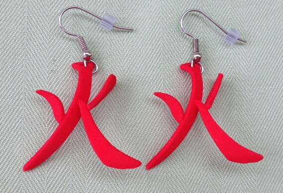 FIRE/Huo 3D Printed Chinese Character earrings
