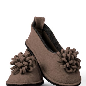 Wool Felt Warm Ballet Flat Slippers Flower