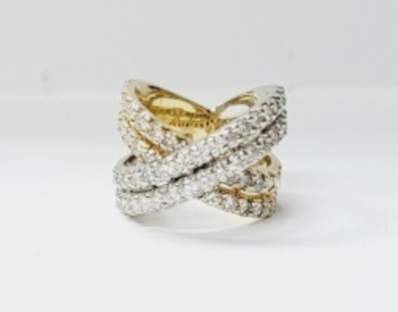 Ladies 14k Two-Tone Cross-Over Diamond Ring - image 5