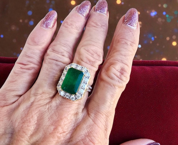 14k Two-Tone  GIA 5.12ct Emerald & Diamond Ring