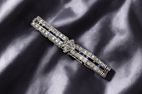 Art Deco Platinum 5.50ctw Diamond and Sapphire Bracelet