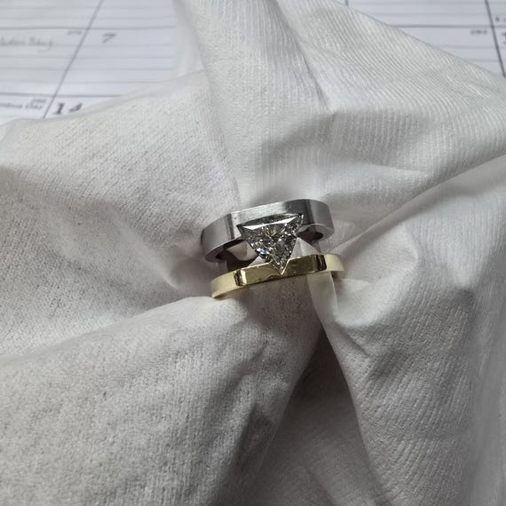 Designer Unisex 18k Coffin & Trout Trillion Diamond Ring