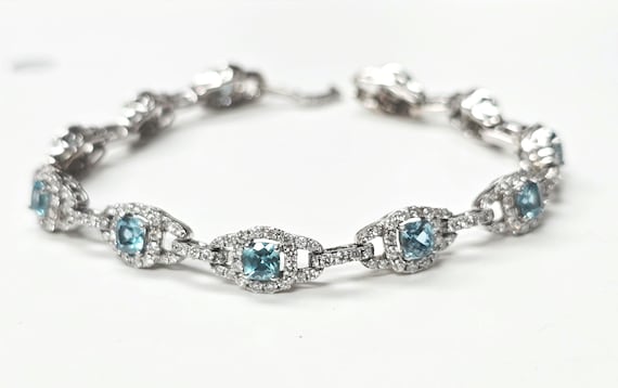 Natural 14kw Blue Zircon and Diamond Bracelet
