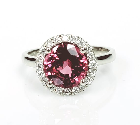SALE!!! Pink Spinel &14k White Gold Diamond Halo Ring FREE Shipping!