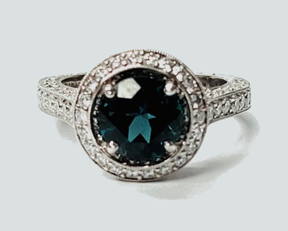 Platinum "KELEGE" London Blue Topaz & Diamond Ring with 90 Diamonds=1.35