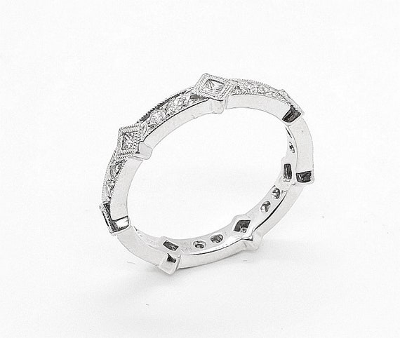 18k White Gold Diamond Stack OR Eternity Band Ring Size 6.5