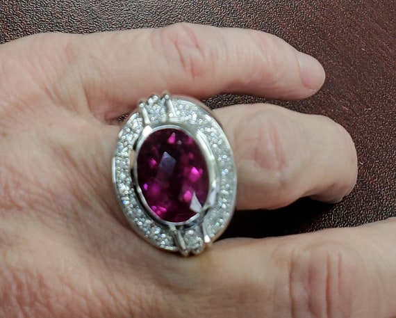 Oval Pink Tourmaline & Diamond Statement Ring - image 4