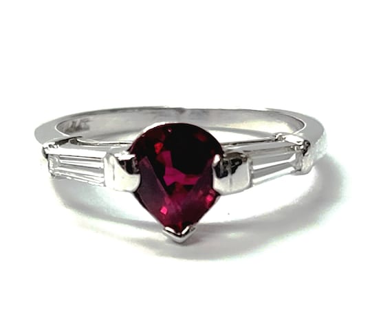 DROP DEAD GORGEOUS Platinum Pear Shaped Ruby & Diamond Ring