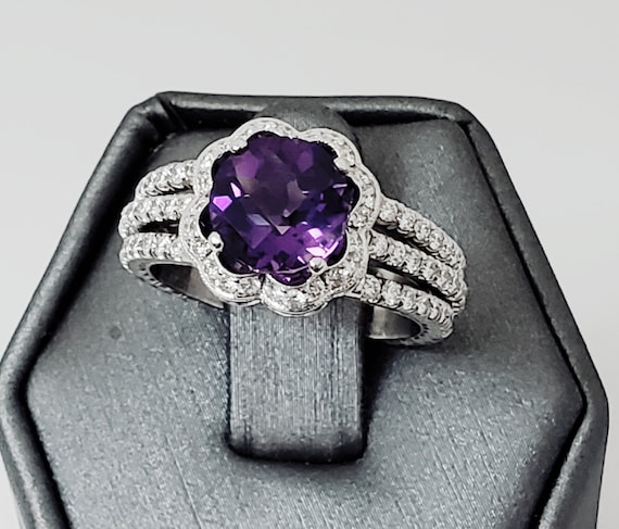 GORGEOUS Detailed Designer "Jack Kelege" Amethyst and Diamond Halo Ring with Free Shipping!