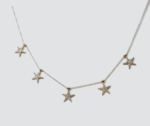 SALE!!! 14k Yellow Gold "5-Star" Diamond Dangle Necklace