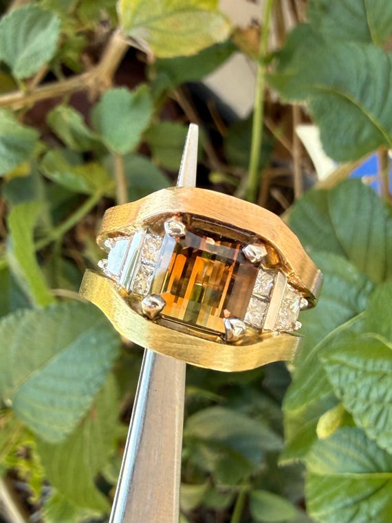 Spectacular PLAT/18K COFFIN & TROUT "Imperial" Color Tourmaline and Diamond Ring