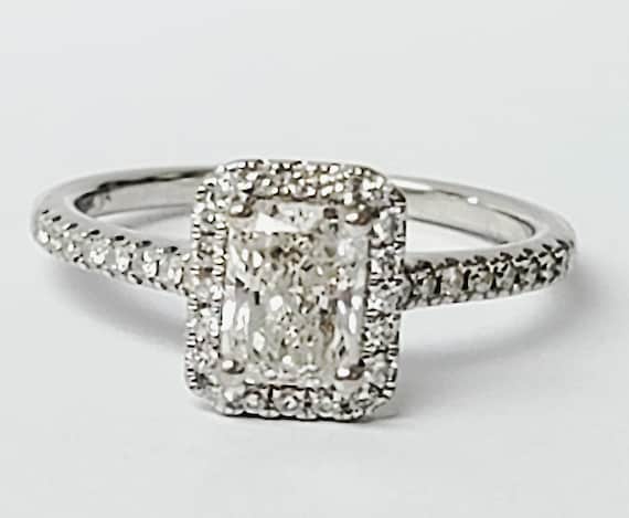 18k White Gold GIA 1.00ct H, VVS2 Elongated Radiant Cut Diamond Halo Ring!